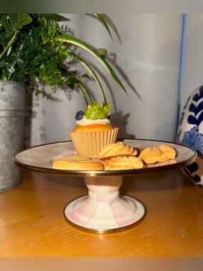 MacKenzie-Childs Rosy Check Mini Pedestal Platter.